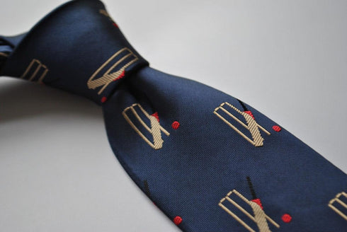 navy tie with cricket stumps design
